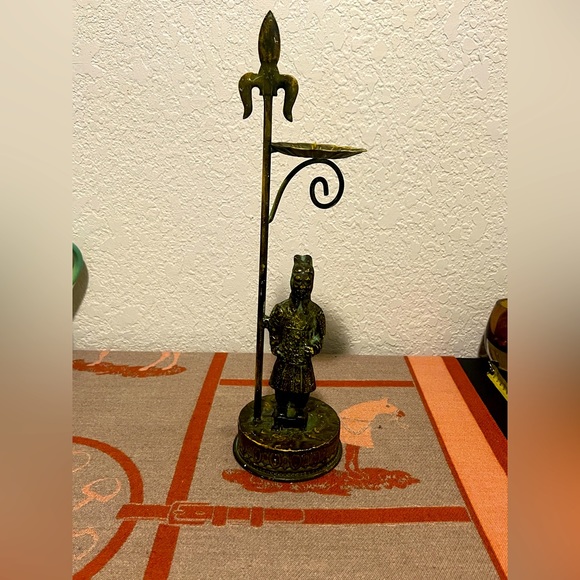 RETIRED 2 Japanese  Samurai Warrior Patina Candle Holders 15in tall - Picture 5 of 7